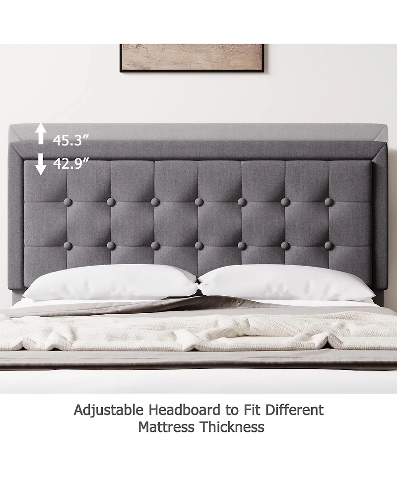 gaomon Queen Bed Frame with Adjustable Linen Button Tufted Headboard