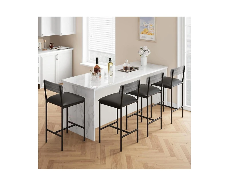 Bar Stools Set of 2, Kitchen Bar Stools with Footrest, 25.5 Inches Upholstered Bar Chairs with Back, 2 Counter Height Barstools for Counter Bar, Islan