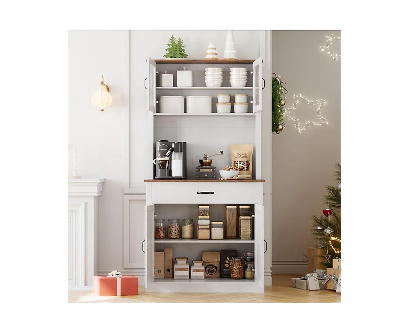 gaomon Kitchen Pantry Cabinet, 71" Tall Kitchen Hutch Storage Cabinet with Microwave Stand