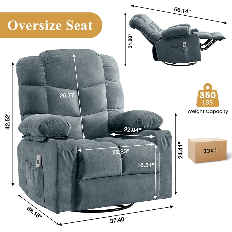 Boyel Living Recliner Chair Rocking Chairs for Adults with a Manual Massage and Heat