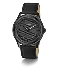Guess Men's Analog Black Genuine Leather Watch, 44mm