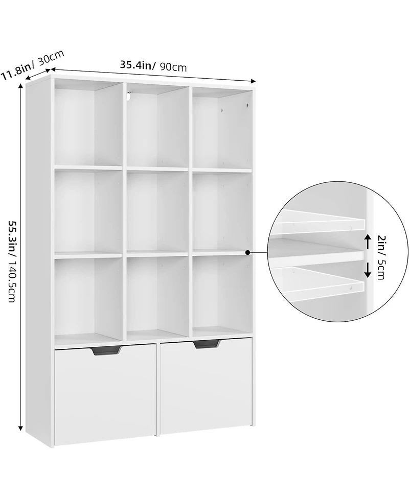 gaomon 9 Cube Storage Organizer with Drawers, Dark Brown Tall Bookshelf with Storage