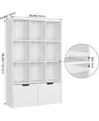 gaomon 9 Cube Storage Organizer with Drawers, Dark Brown Tall Bookshelf with Storage