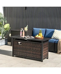 45 Inch Propane Rattan Firepit Table with Glass Stones and Protective Cover-Mixed Brown