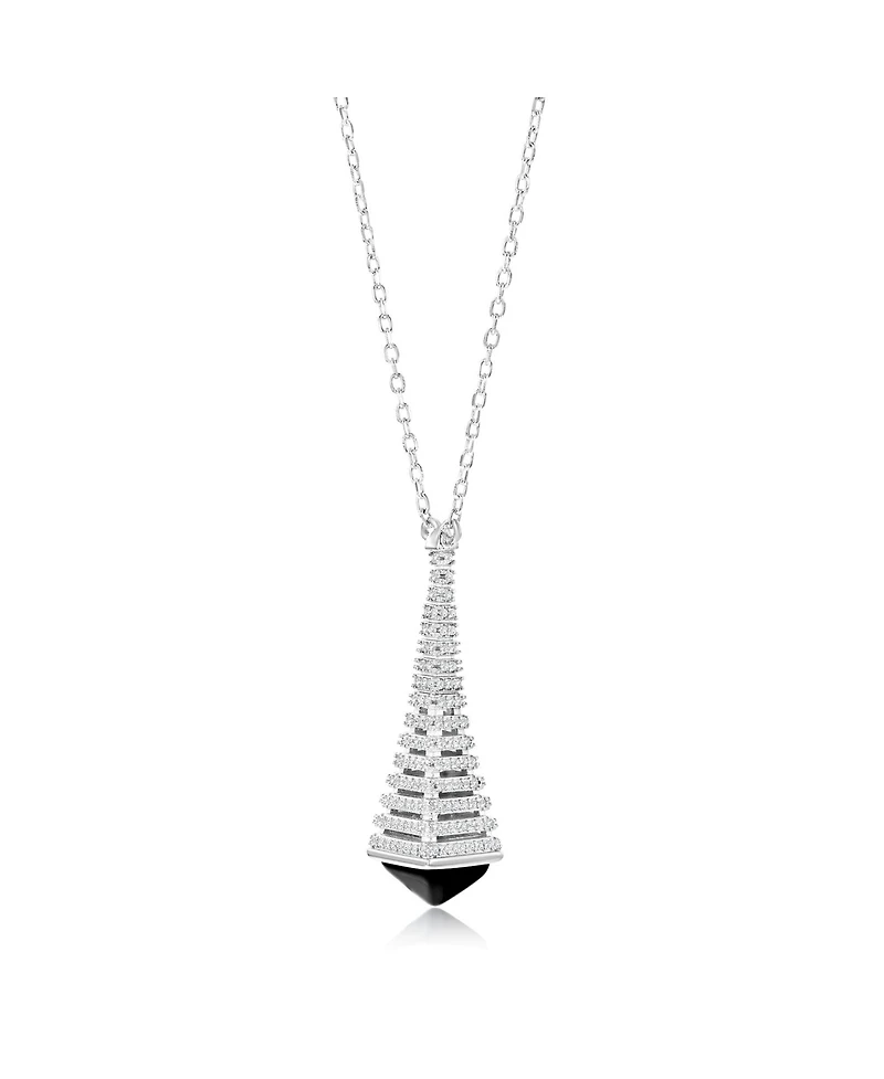 Suzy Levian Sterling Silver Cubic Zirconia Enamel Eiffel Tower Pendant
