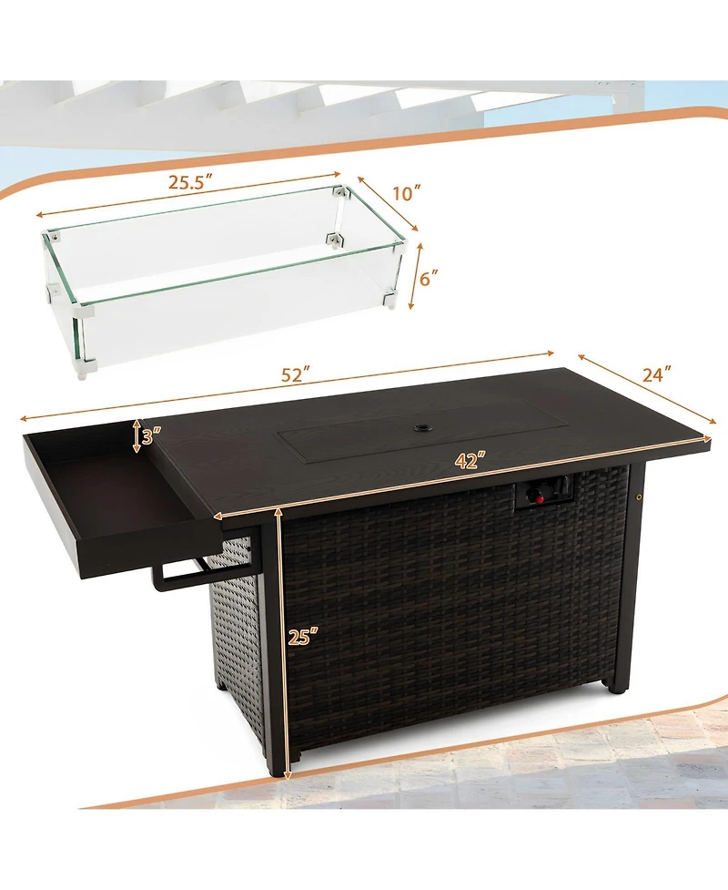 Sugift 52 Inches Outdoor Wicker Gas Fire Pit Propane Fire Table with Cover