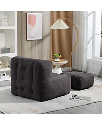 The Pop Home Fluffy Bean Bag Chair with Ottoman, Super Soft Lazy Sofa for Living Room-The