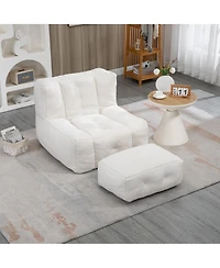 Fluffy Bean Bag Chair with Ottoman, Super Soft Lazy Sofa for Living Room-The Pop Home