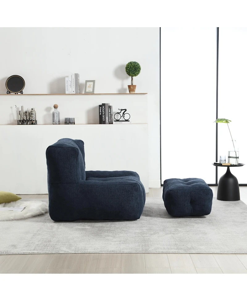 The Pop Home Fluffy Bean Bag Chair with Ottoman, Super Soft Lazy Sofa for Living Room-The