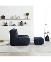The Pop Home Fluffy Bean Bag Chair with Ottoman, Super Soft Lazy Sofa for Living Room-The