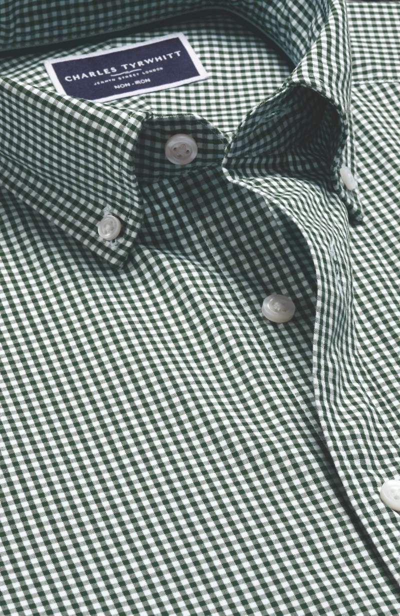 Charles Tyrwhitt Men's Slim Fit Button-Down Collar Non-Iron Stretch Poplin Mini Gingham Shirt