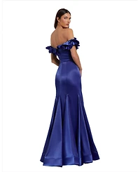 Mac Duggal Women's Satin Ruffle Off the Shoulder Mermaid Gown
