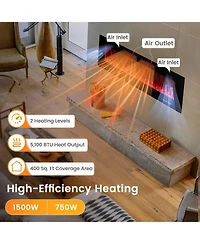 Sugift 60 Inch Ultra-Thin Electric Fireplace with Decorative Crystals