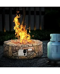 Skonyon 28 Inch Propane Gas Fire Pit Outdoor 40 000 Btu Stone-Brown