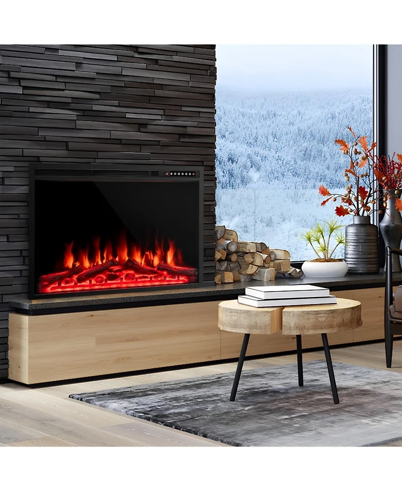 Skonyon 34 Inch Electric Fireplace Recessed with Adjustable Flames