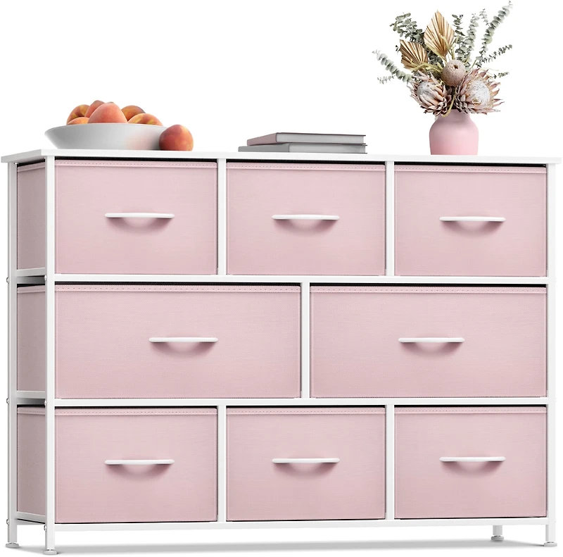 Sorbus 8 Drawers Wide Dresser - Organizer Unit with Steel Frame Wood Top and handle