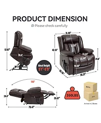 Boyel Living Electric Medium Genuine Leather Power Lift Recliner Chair with 8-Point Vibration Massage and Lumbar Heating