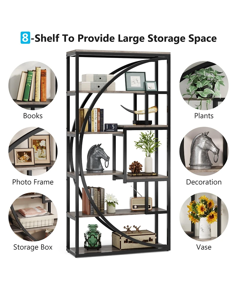 Tribesigns 70.8 inch Tall Bookshelf with 8 Open Storage Shelf,Industrial 5-Tier Etagere Bookcase,2PC