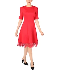 Donna Rico Women's Elbow-Sleeve Lace-Hem Knit Dress