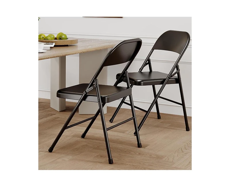 Dining Chairs Set of 4, Foldable with Metal Frame Hold Up to 350 Pounds, Portable Beige Kitchen Chair Suitable for Room, Living R