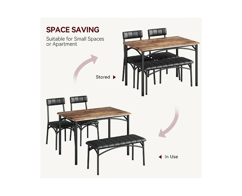 gaomon Dining Table Set for 5 Kitchen with 2 Upholstered Chairs and Bench 4 Pcs Rectangular Small Space Apartment Studio