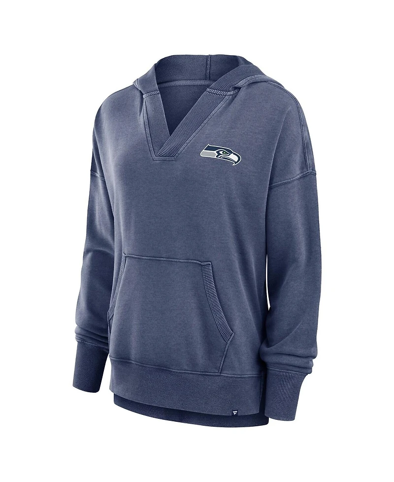 Fanatics Women's Heather Navy Seattle Seahawks Initiative Snow Wash French Terry V-Neck Pullover Hoodie