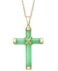 Dyed Green Jade Polished X Accent Cross 18" Pendant Necklace in 10k Gold