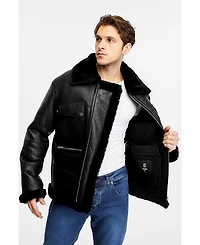 Furniq Uk Men's Leather Shearling Jacket