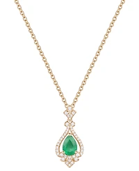Emerald (5/8 ct. t.w.) & Diamond (1/5 Pear Halo 18" Pendant Necklace 14k Gold (Also Ruby Sapphire)