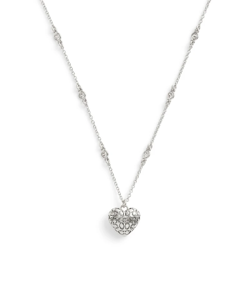 Coach Cubic Zirconia Signature Quilted Heart Pendant Necklace