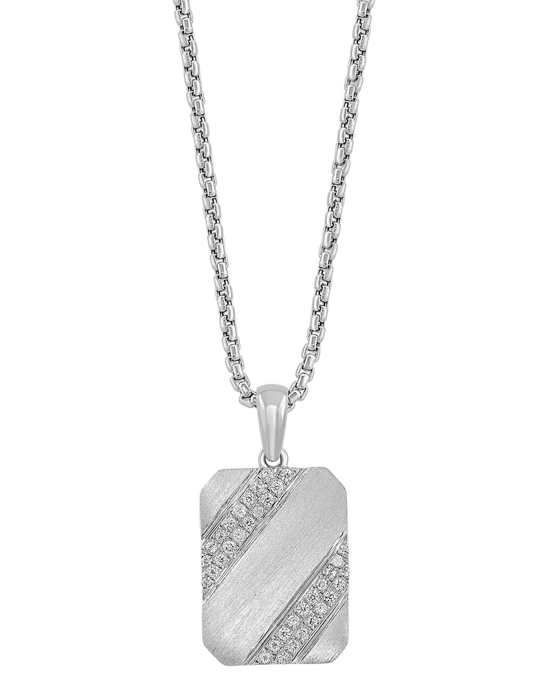 Effy Men's White Zircon (3/8 ct. t.w.) Tag 22" Pendant Necklace in Sterling Silver