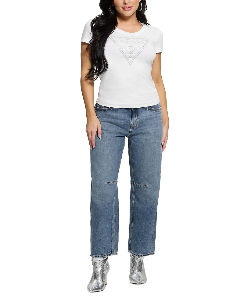 Guess Women's Short-Sleeve Shiny Triangle Logo T-Shirt
