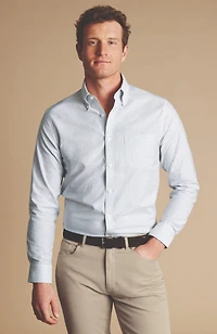 Charles Tyrwhitt Men's Slim Fit Button-Down Collar Non-Iron Stretch Stripe Oxford Shirt