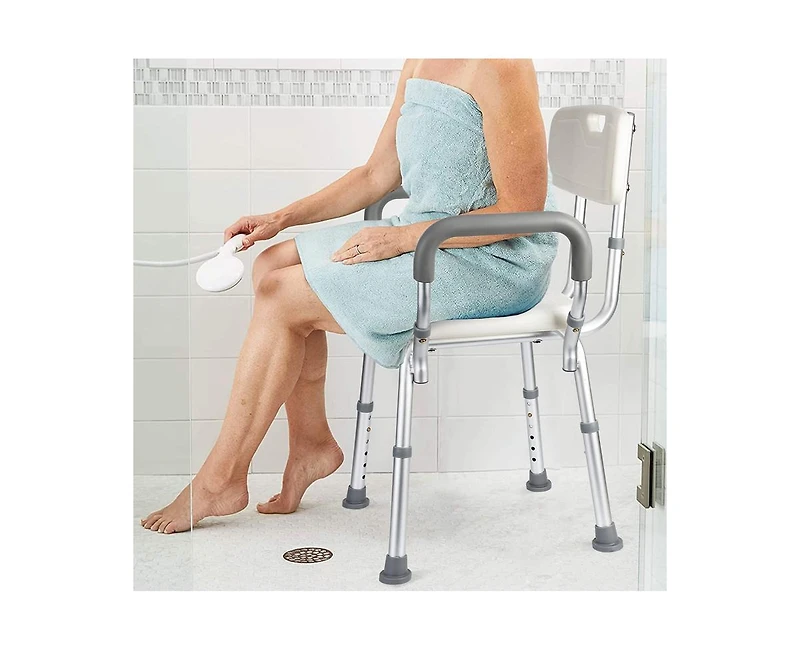 gaomon U Shower Seat, Adjustable Height Shower Chair, with Padded Armrests and Back, Inside Shower Chair Support 350 lb Capacity, Slip Resistant Showe