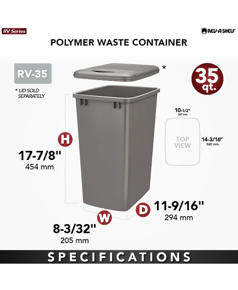 Rev-a-Shelf 35 qt. Under Sink Pullout Trash Can Replacement, Rv-35-52
