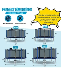Gymax 15FT Outdoor Large Trampoline Safety Enclosure Net w/ Basketball Hoop Ladder