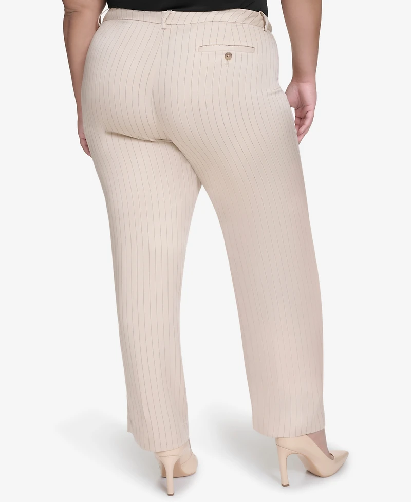 Dkny Plus Size Pinstriped Modern-Fit Bootcut Pants