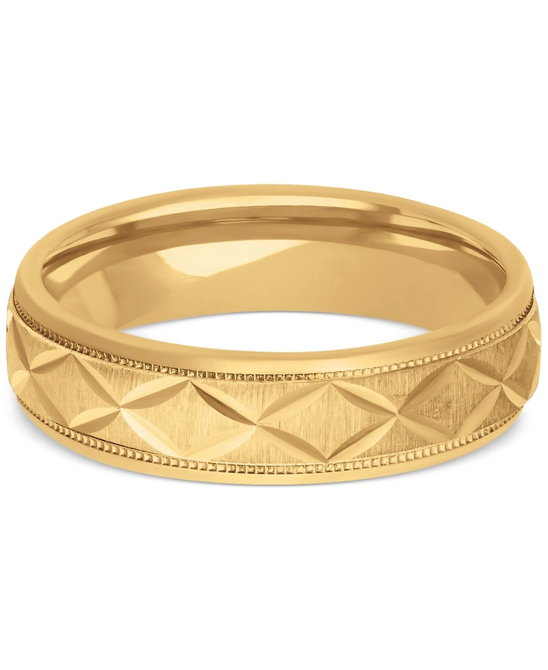 Men's Geometric Texture Milgrain Bead Wedding Band 18k Gold-Plated Sterling Silver