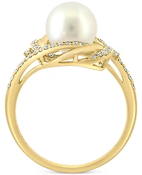 Effy Cultured Freshwater Pearl (8mm) & Diamond (1/4 ct. t.w.) Swirl Statement Ring in 14k Gold
