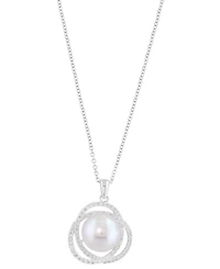 Effy Cultured Freshwater Pearl (9mm) & Diamond (1/3 ct. t.w.) Swirl Knot 18" Pendant Necklace in 14k White Gold