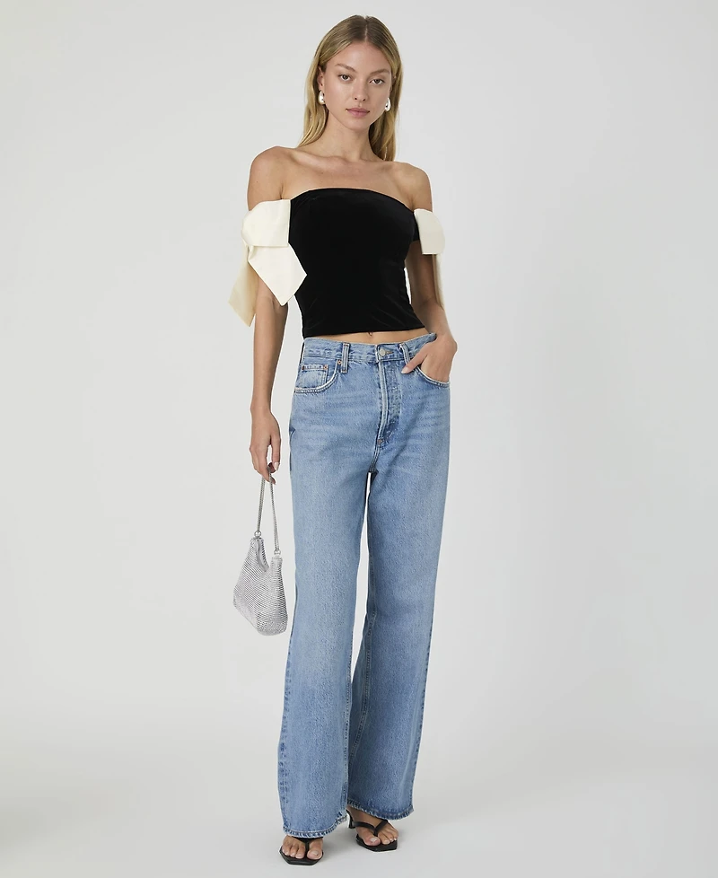 French Connection Women's Carey Velvet Bow-Sleeve Top