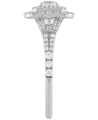 Diamond Emerald Double Halo Cluster Engagement Ring (1 ct. t.w.) in 14k White Gold