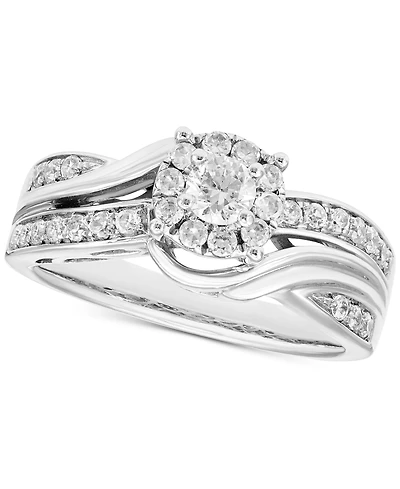 Diamond Swirl Halo Engagement Ring (1/2 ct. t.w.) in 14k White Gold