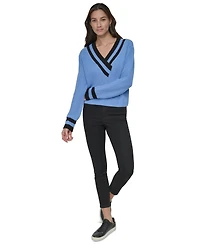 Dkny Jeans Women's Varsity V-Neck Relaxed Sweater - XQL