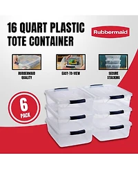 Rubbermaid Cleverstore 16 Quart Plastic Storage Tote Container with Lid (6 Pack)