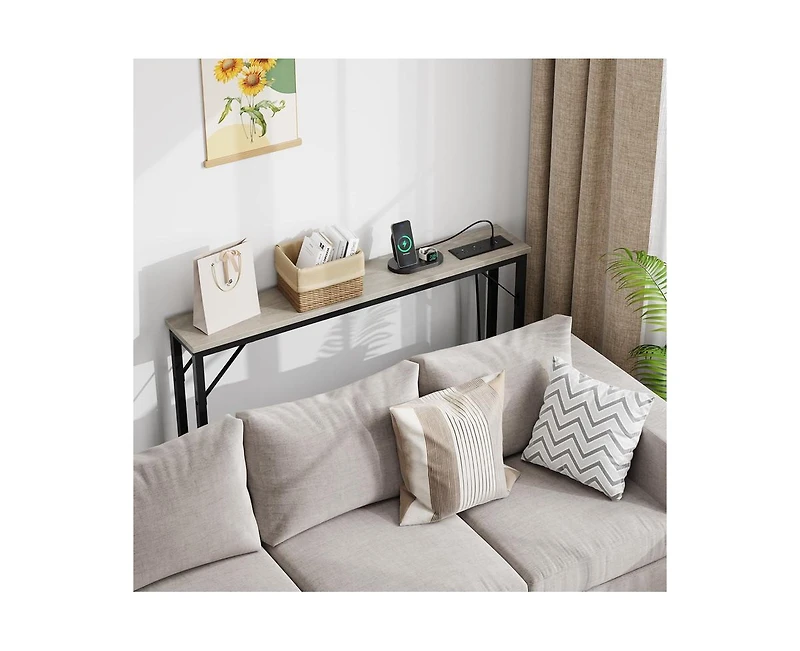 Gaomon Slim Console Table with Built-in Outlets, Narrow Console Table for Small Spaces, Behind Your Couch or in Tight Areas. Industrial-Style Sofa Tab