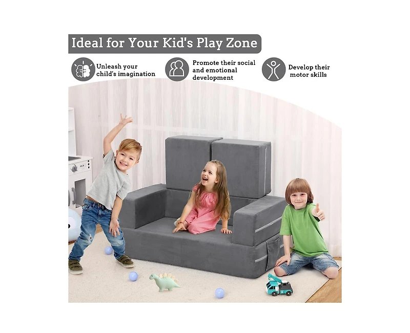 gaomon Kids Play Couch, 3Pcs Modular Kids Couch Toddler Couch for Playroom Bedroom Furniture