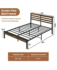 Sugift Queen Size Bed Frame with Charging Station and Storage Headboard