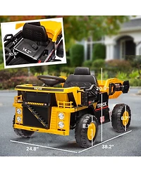 Qaba 12V Kids Ride-On Dump Truck w/ Electric Dump Bed & Shovel