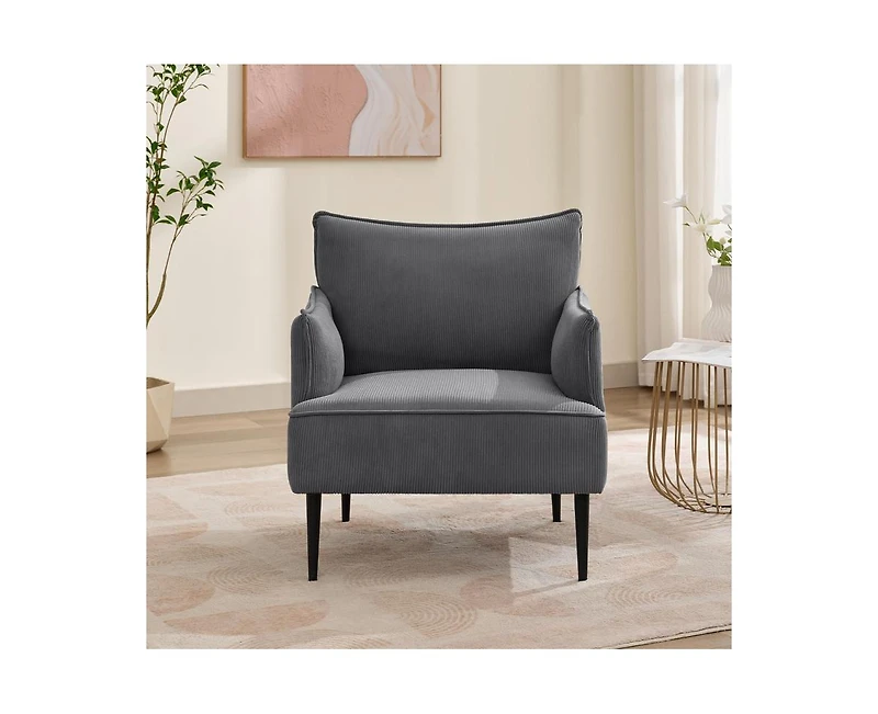 gaomon Mid Century Accent Chair, Comfy Living Room Chair Armchair Grey Fabric Sofa Chair for Bedroom, Modern Accent Chair with Arms and Metal Legs for